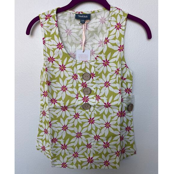 ModCloth Love Of Buttons Sleeveless Linen Top Green Floral Womens Sz XXS NWT - Picture 1 of 9